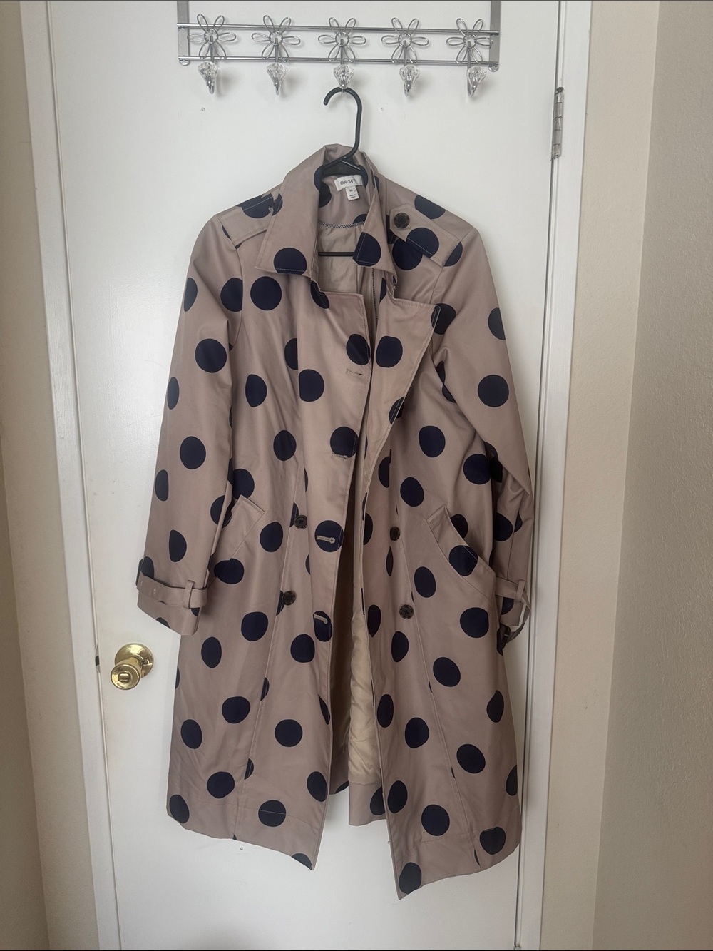 Polka Dot Beige Trench Coat with Black Dots - Women’s Classic Trench